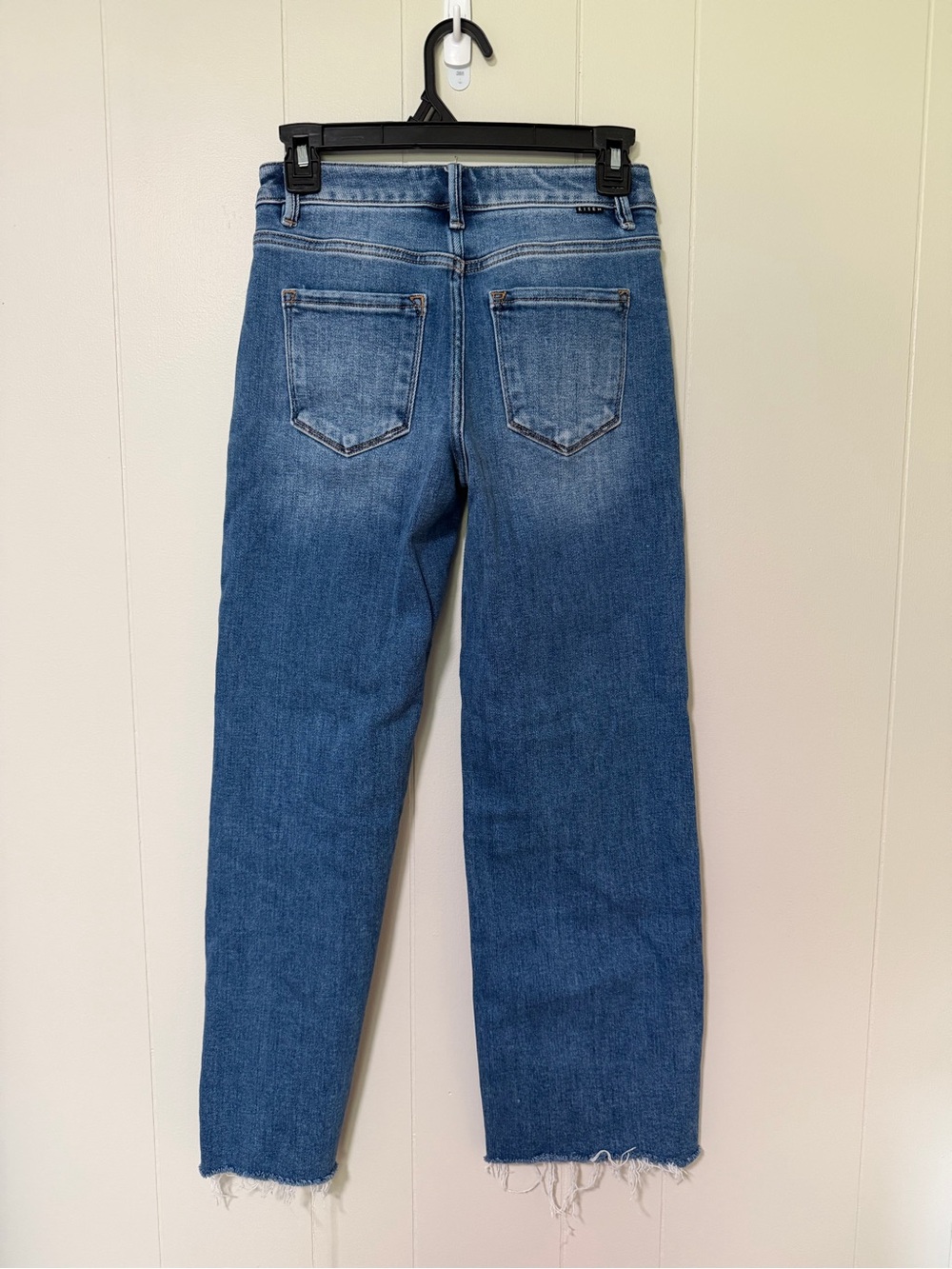 Wide Leg Women's Jeans in Blue - Frayed Hem Casual Style - Picture 2 of 4